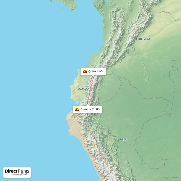 Cuenca - Quito direct flight map