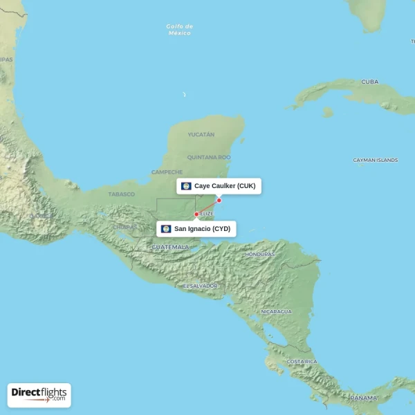Caye Caulker - San Ignacio direct flight map