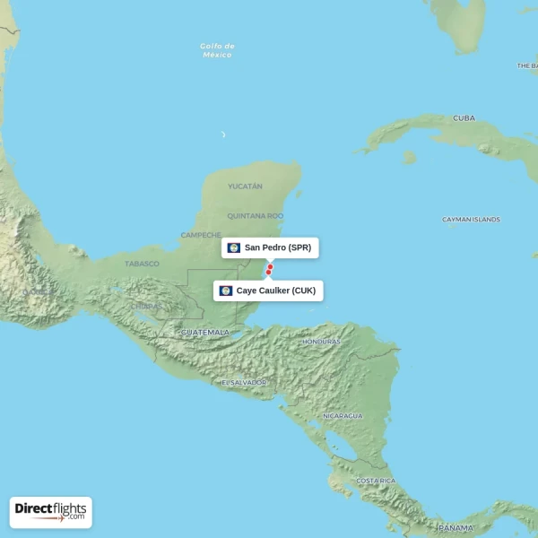 Caye Caulker - San Pedro direct flight map