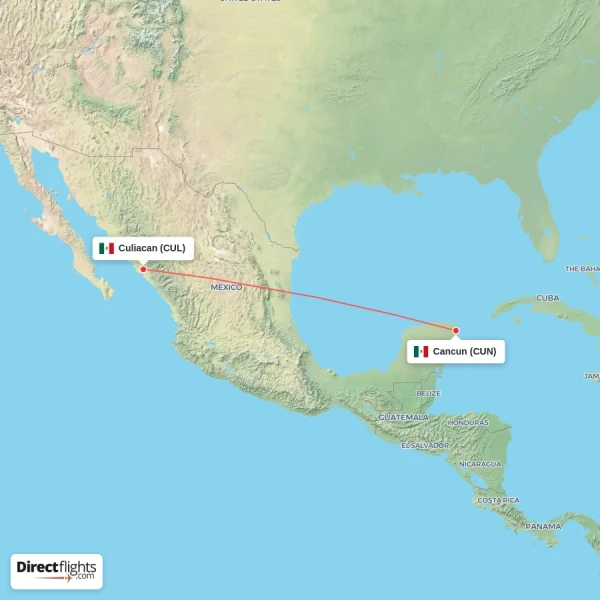 Culiacan - Cancun direct flight map