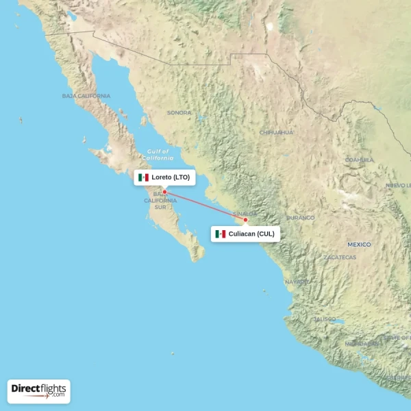Culiacan - Loreto direct flight map