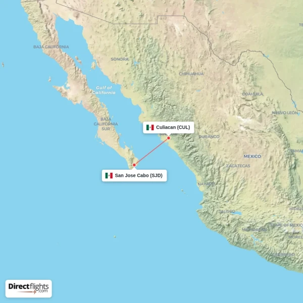 Culiacan - San Jose Cabo direct flight map