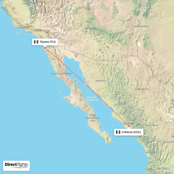 Culiacan - Tijuana direct flight map