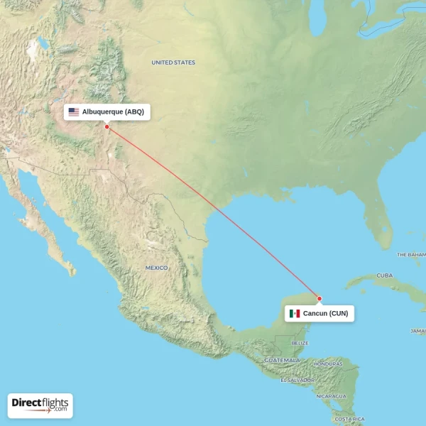 Cancun - Albuquerque direct flight map