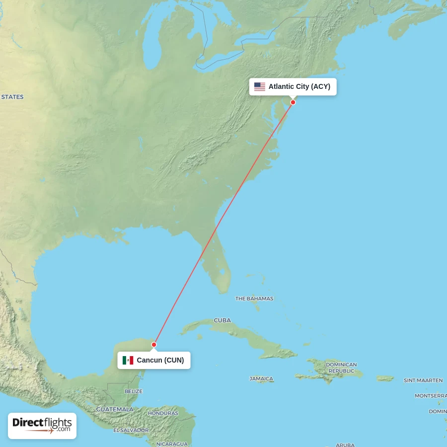 CUN - ACY route map