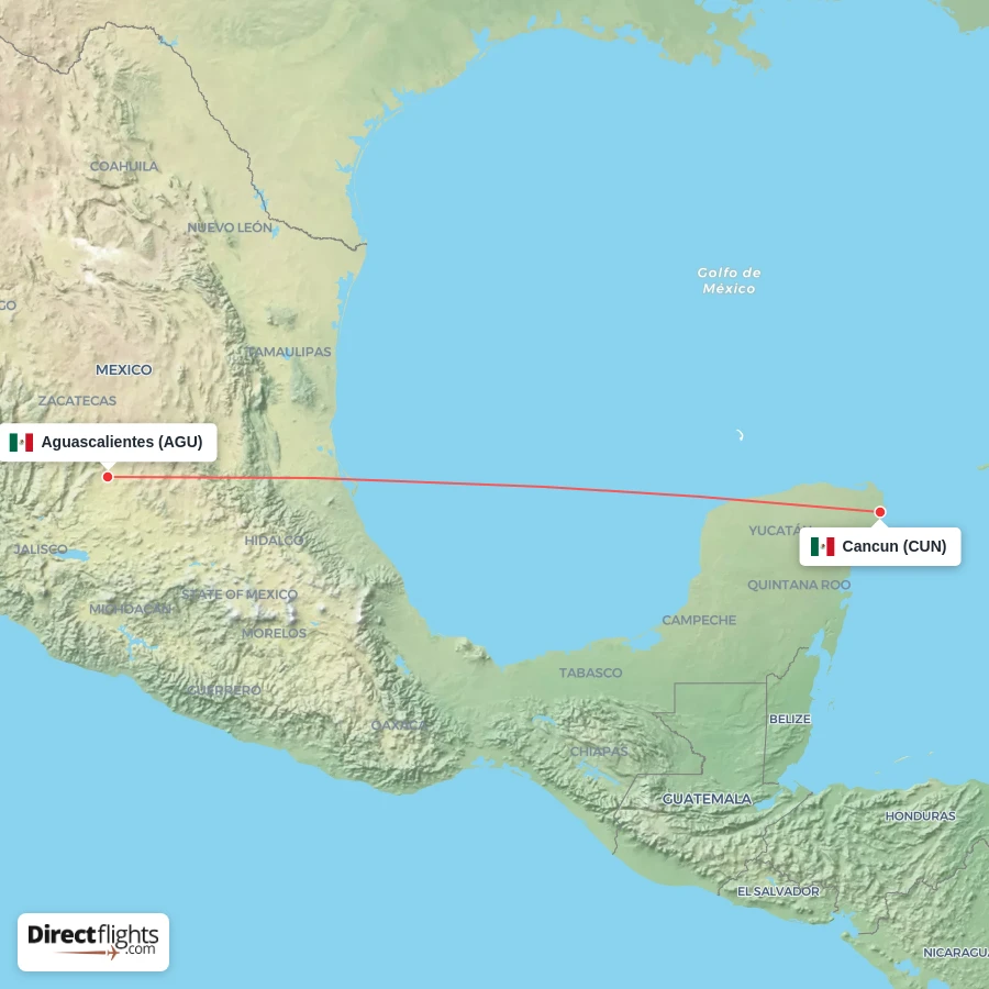 CUN - AGU route map