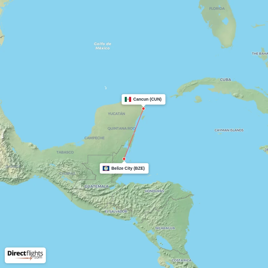 CUN - BZE route map