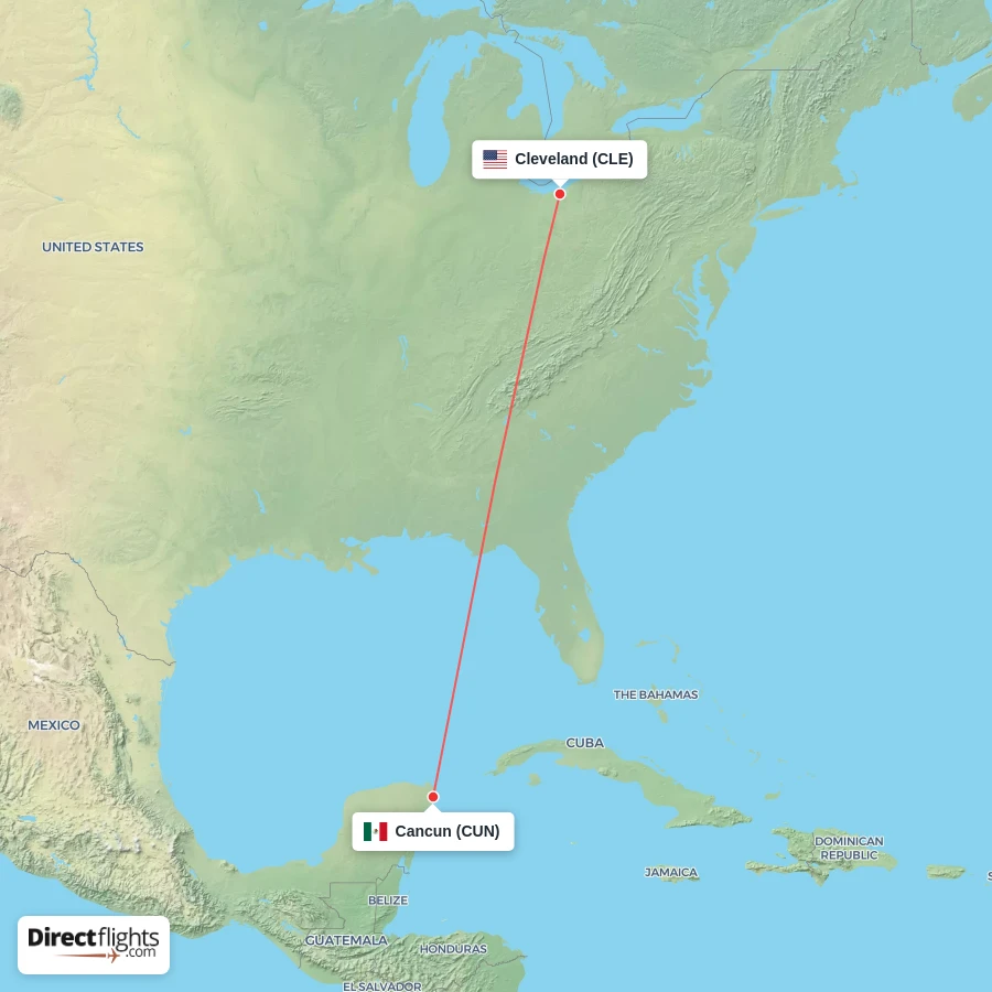 CUN - CLE route map