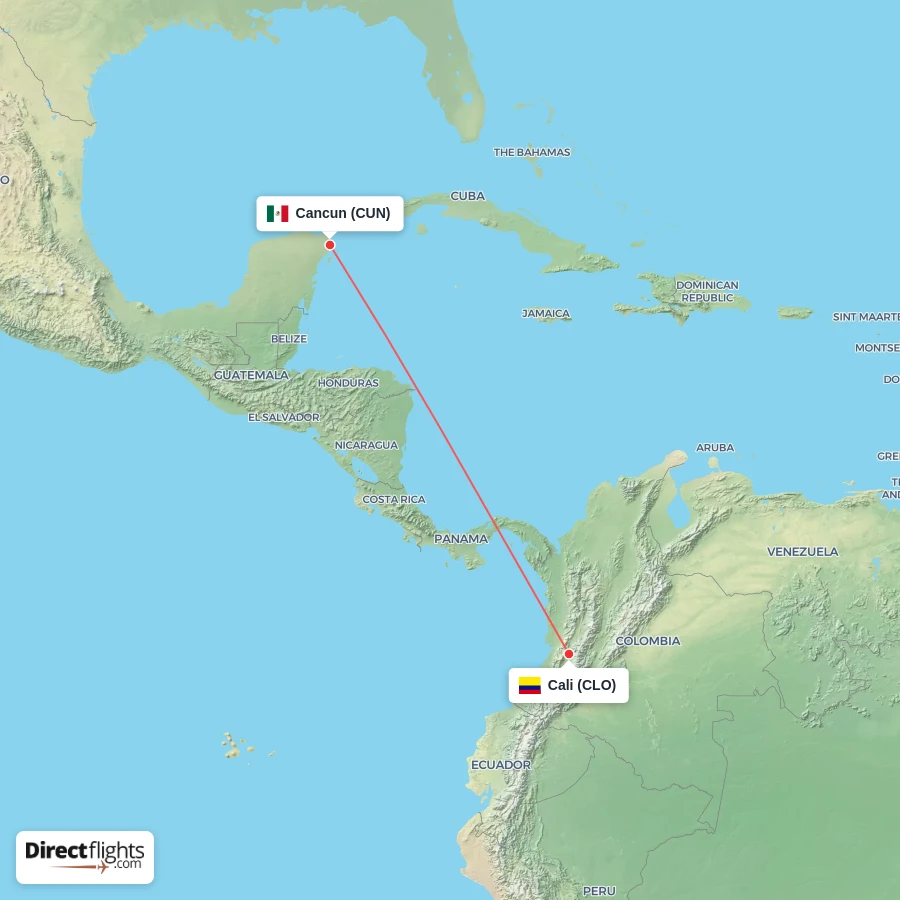 CUN - CLO route map