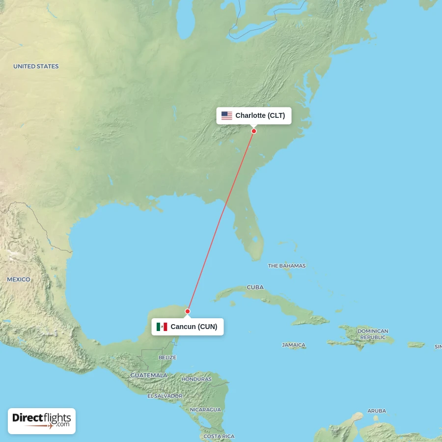 CUN - CLT route map