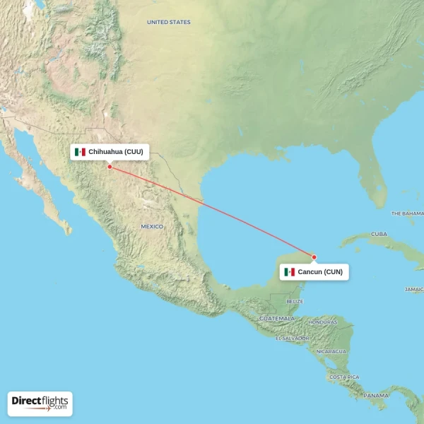 Cancun - Chihuahua direct flight map