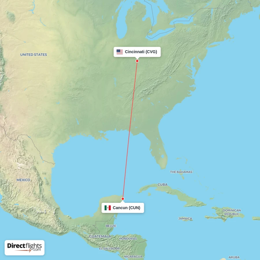 CUN - CVG route map
