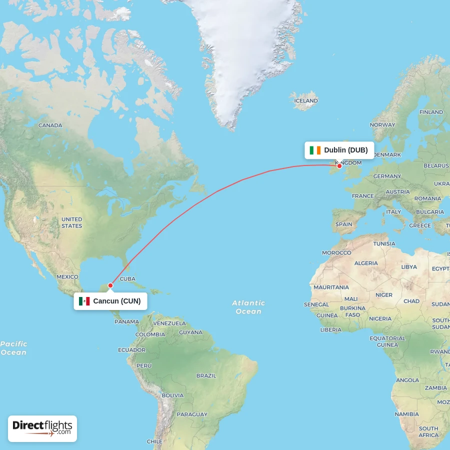 CUN - DUB route map