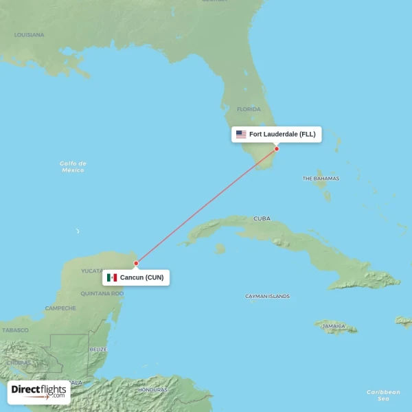Cancun - Fort Lauderdale direct flight map