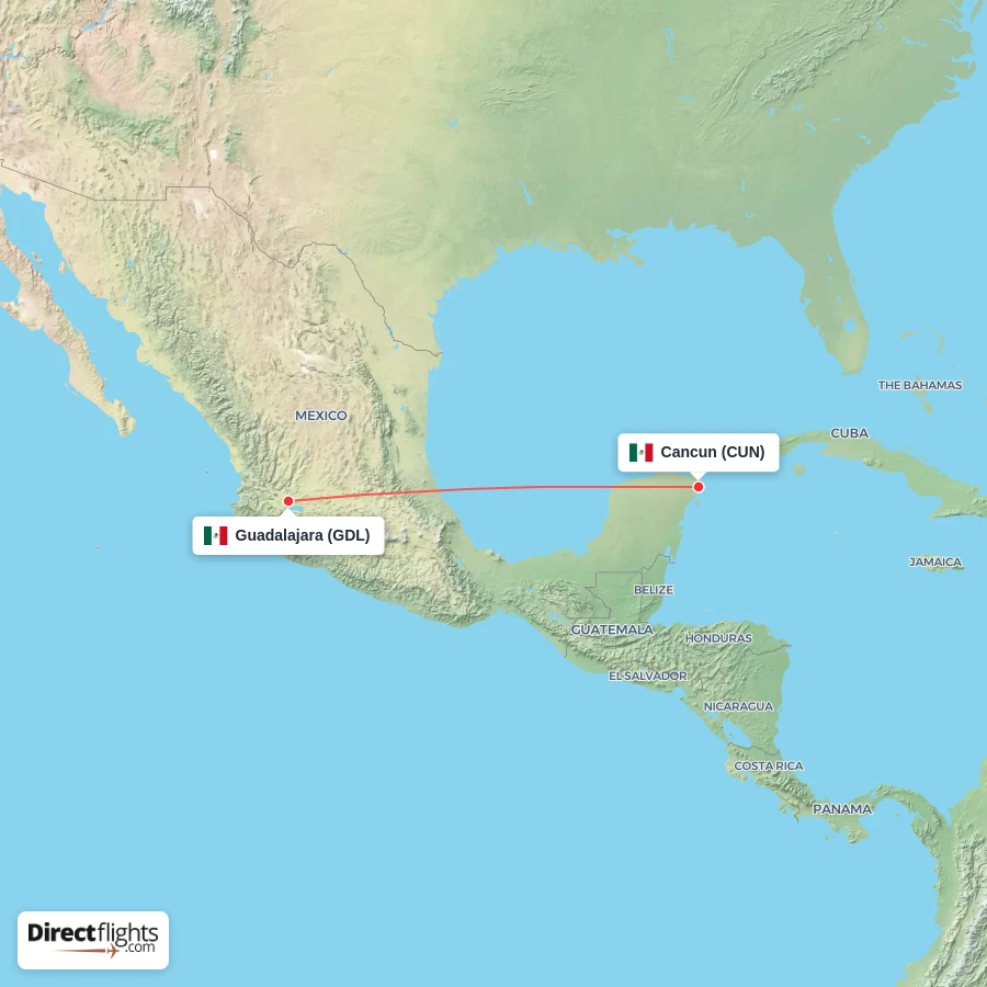 CUN - GDL route map