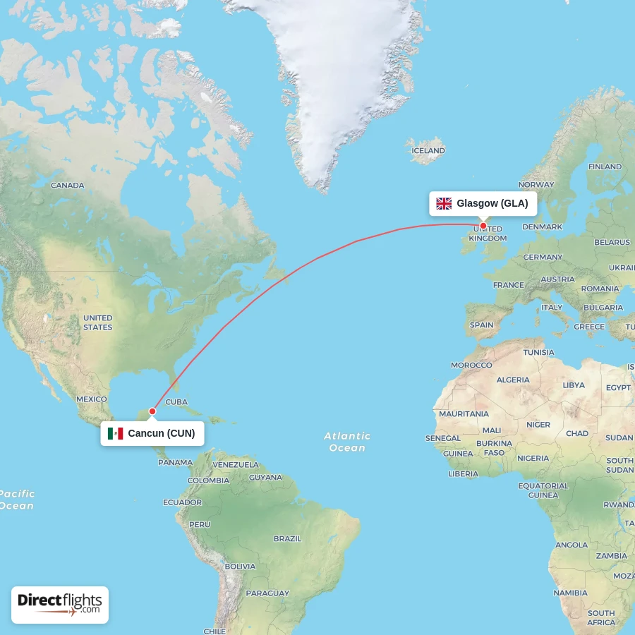 CUN - GLA route map