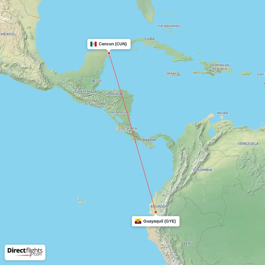 CUN - GYE route map