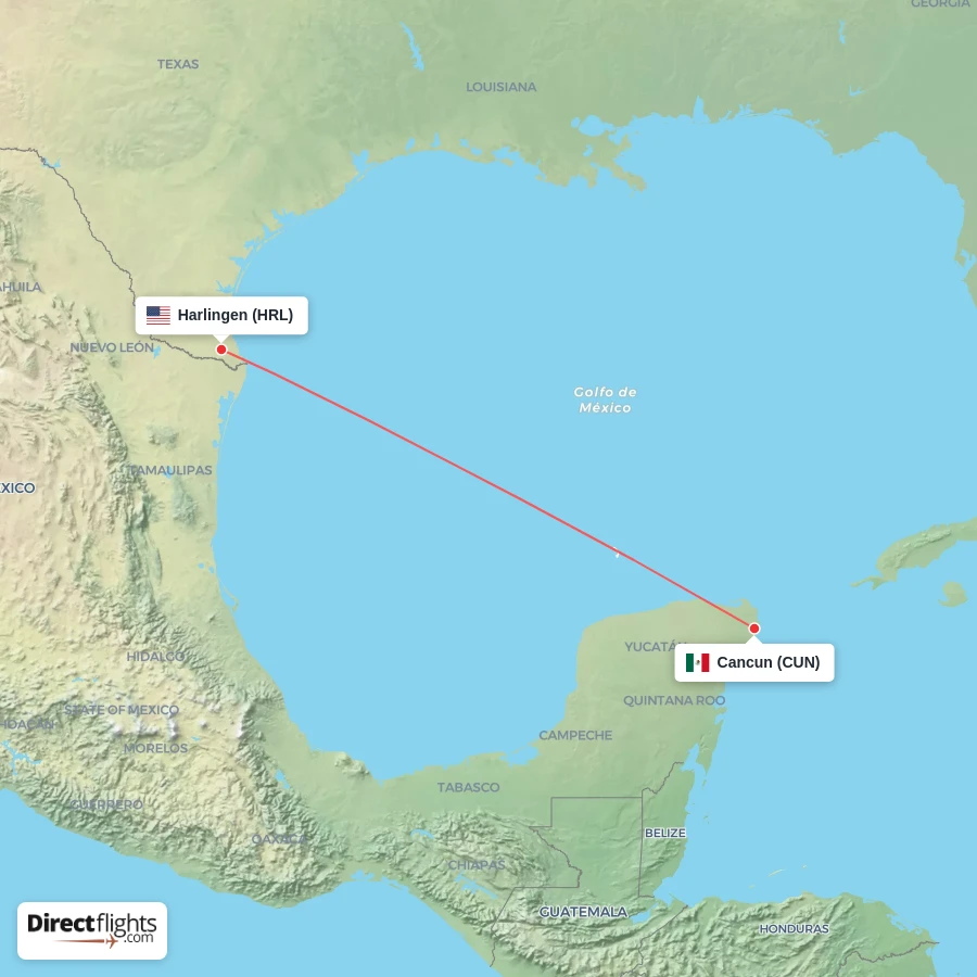 CUN - HRL route map