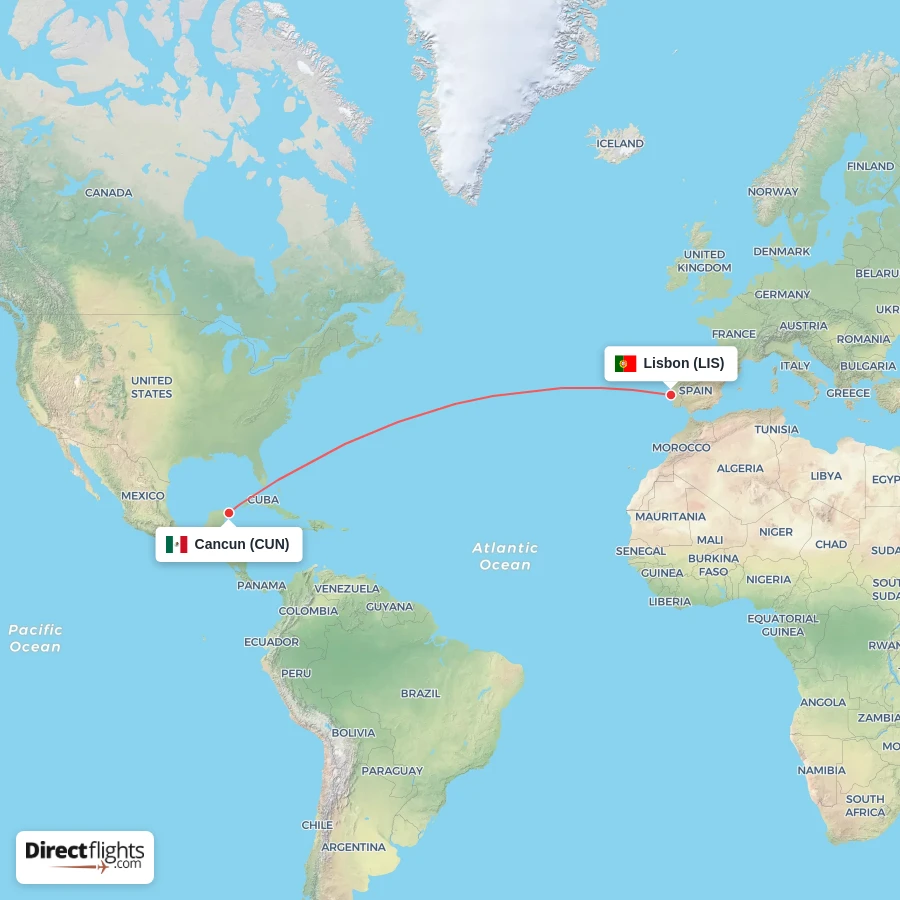 CUN - LIS route map