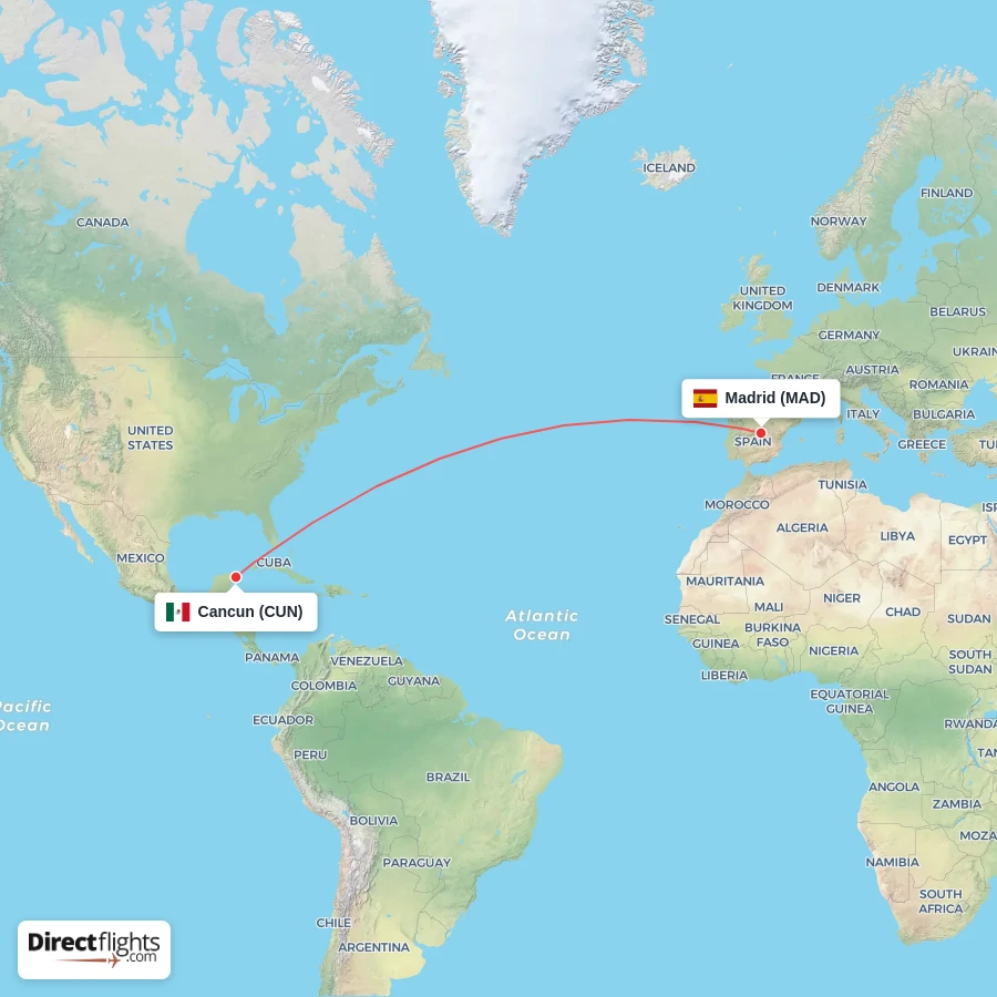 CUN - MAD route map