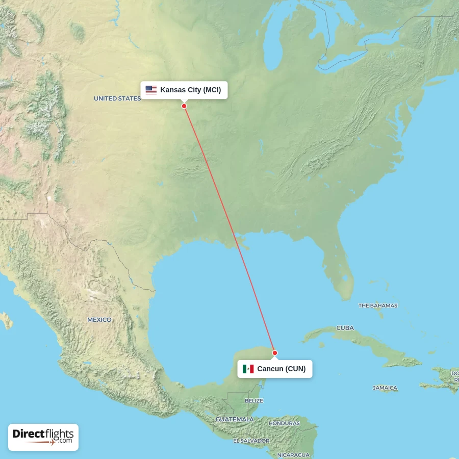 CUN - MCI route map