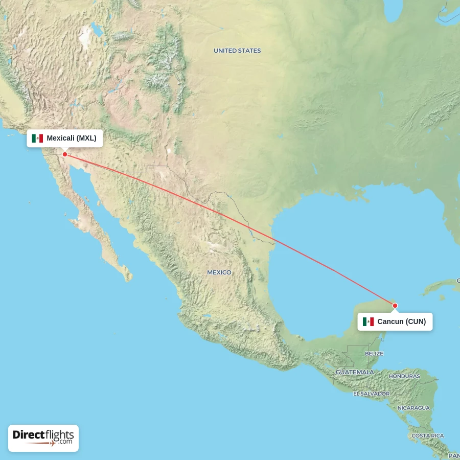 CUN - MXL route map