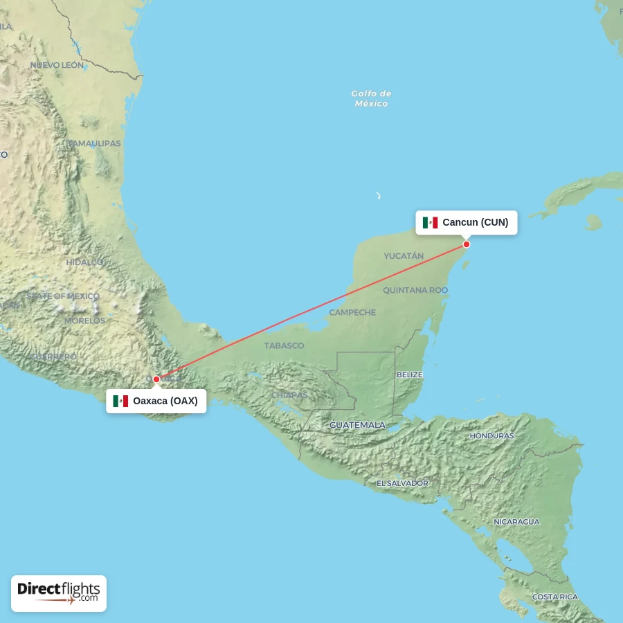 CUN - OAX route map