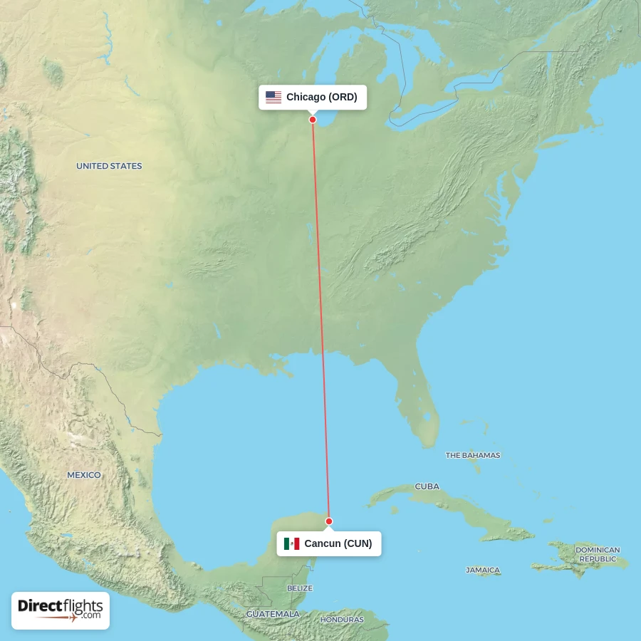 CUN - ORD route map