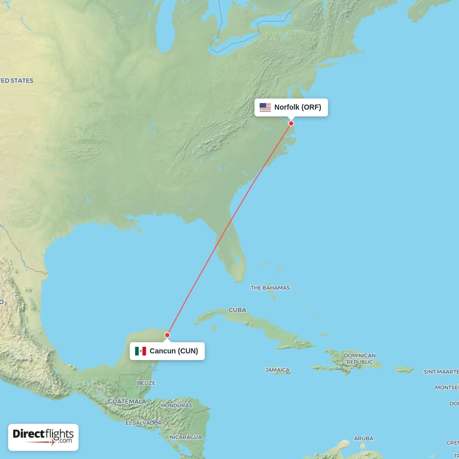 CUN - ORF route map