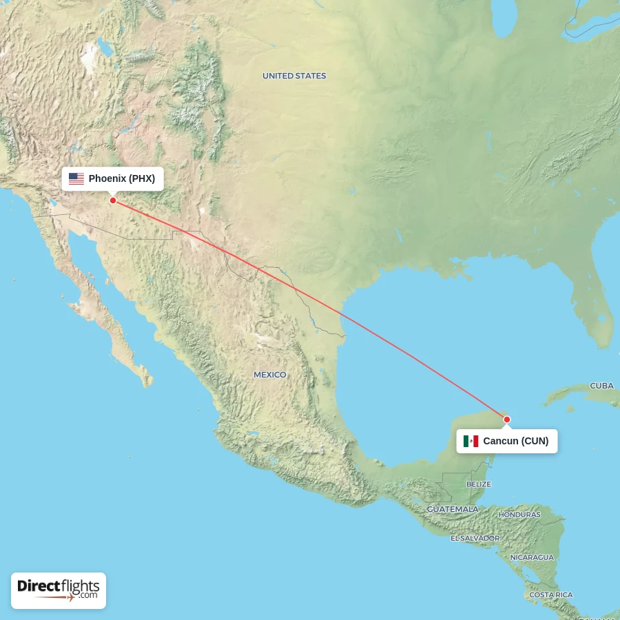 CUN - PHX route map