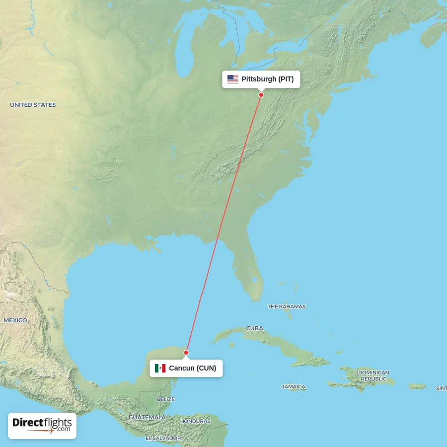 CUN - PIT route map