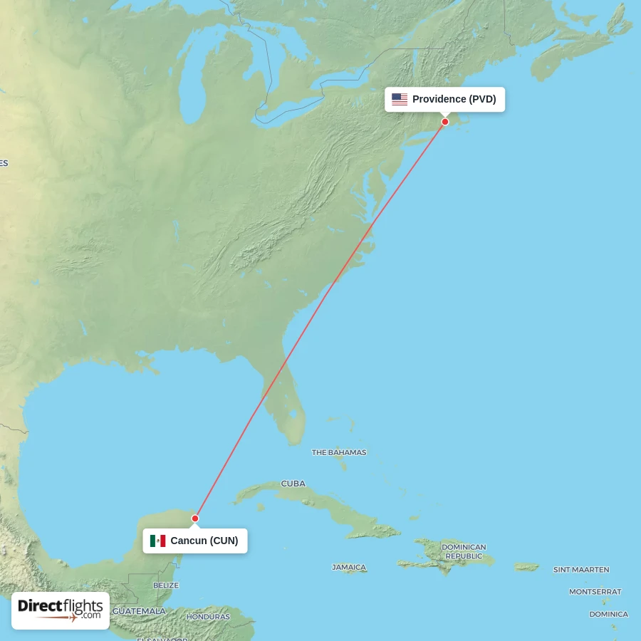 CUN - PVD route map
