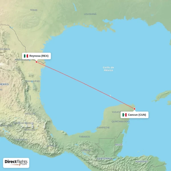 Cancun - Reynosa direct flight map