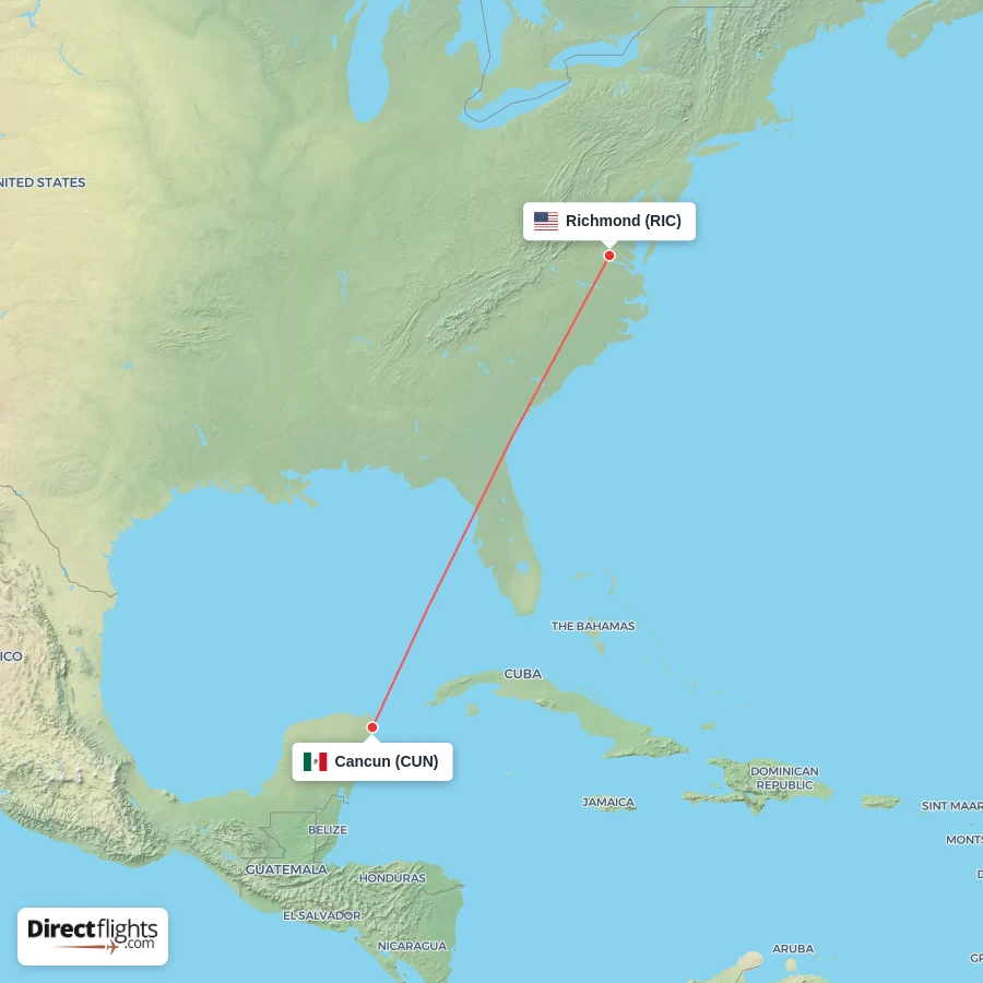CUN - RIC route map