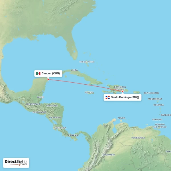 Cancun - Santo Domingo direct flight map