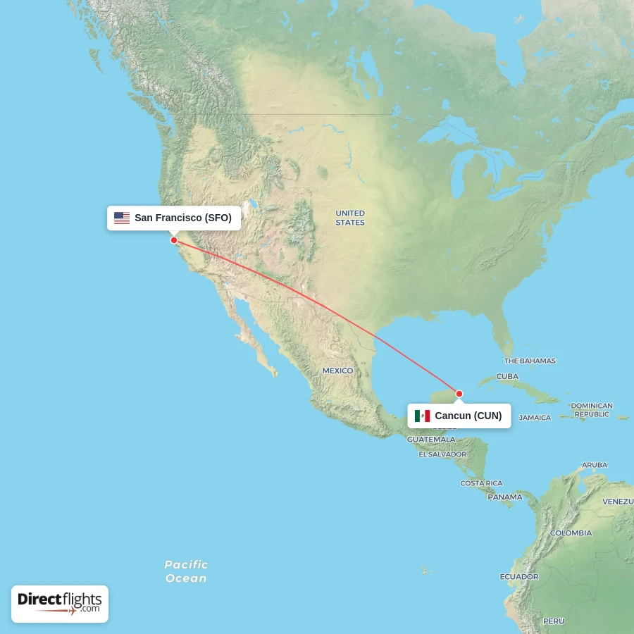 CUN - SFO route map