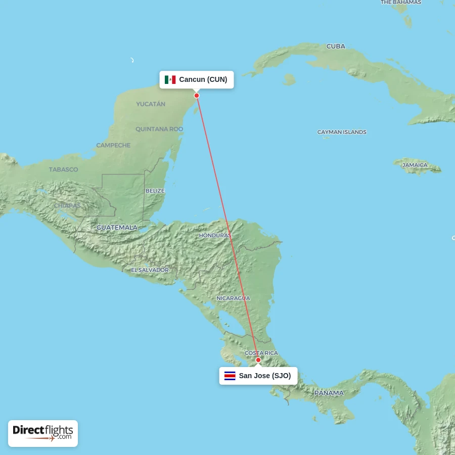 CUN - SJO route map