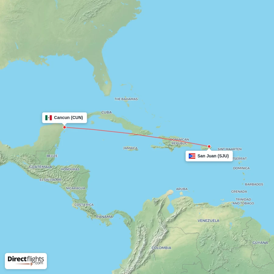 CUN - SJU route map