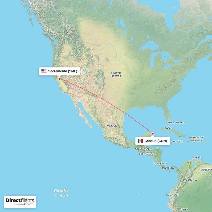 CUN - SMF route map