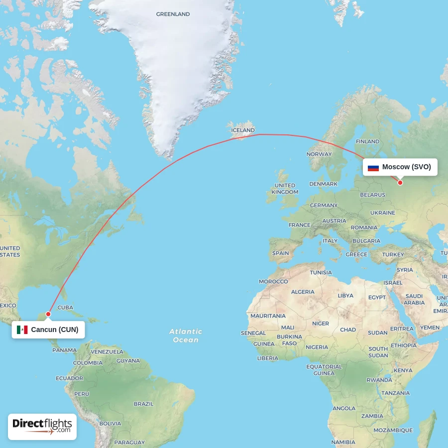 CUN - SVO route map