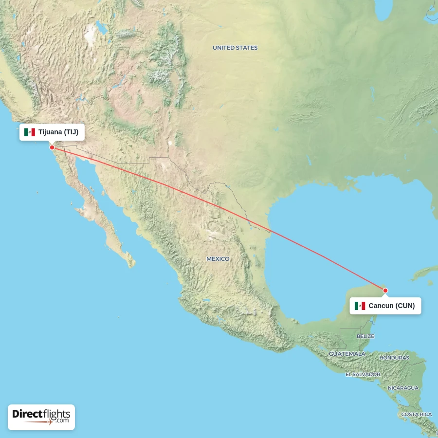 CUN - TIJ route map