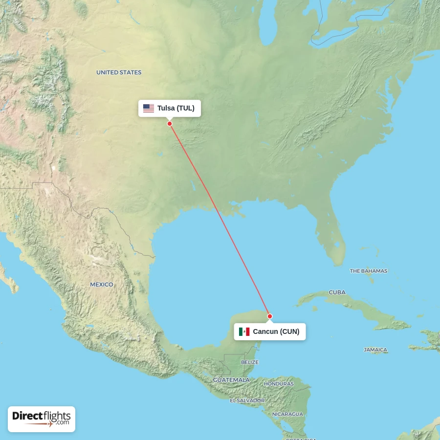 CUN - TUL route map