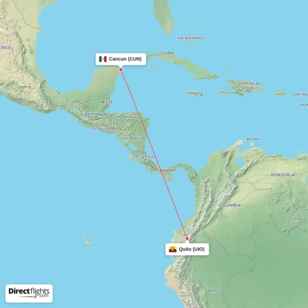 Cancun - Quito direct flight map