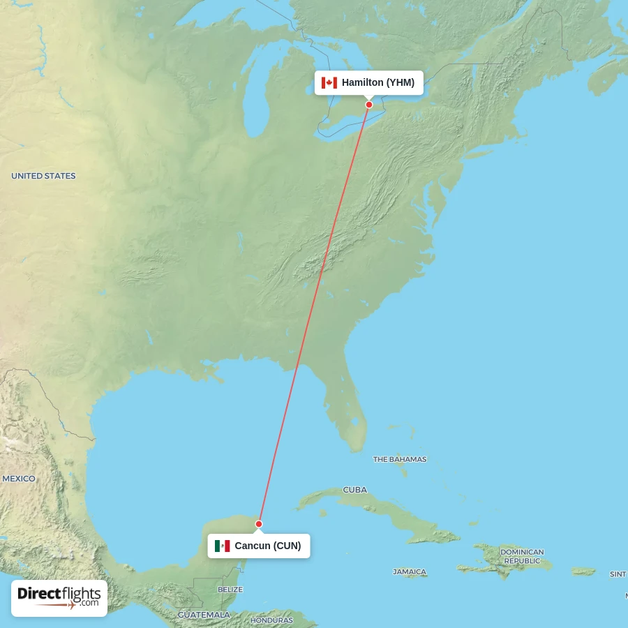 CUN - YHM route map