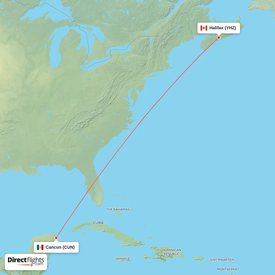 CUN - YHZ route map