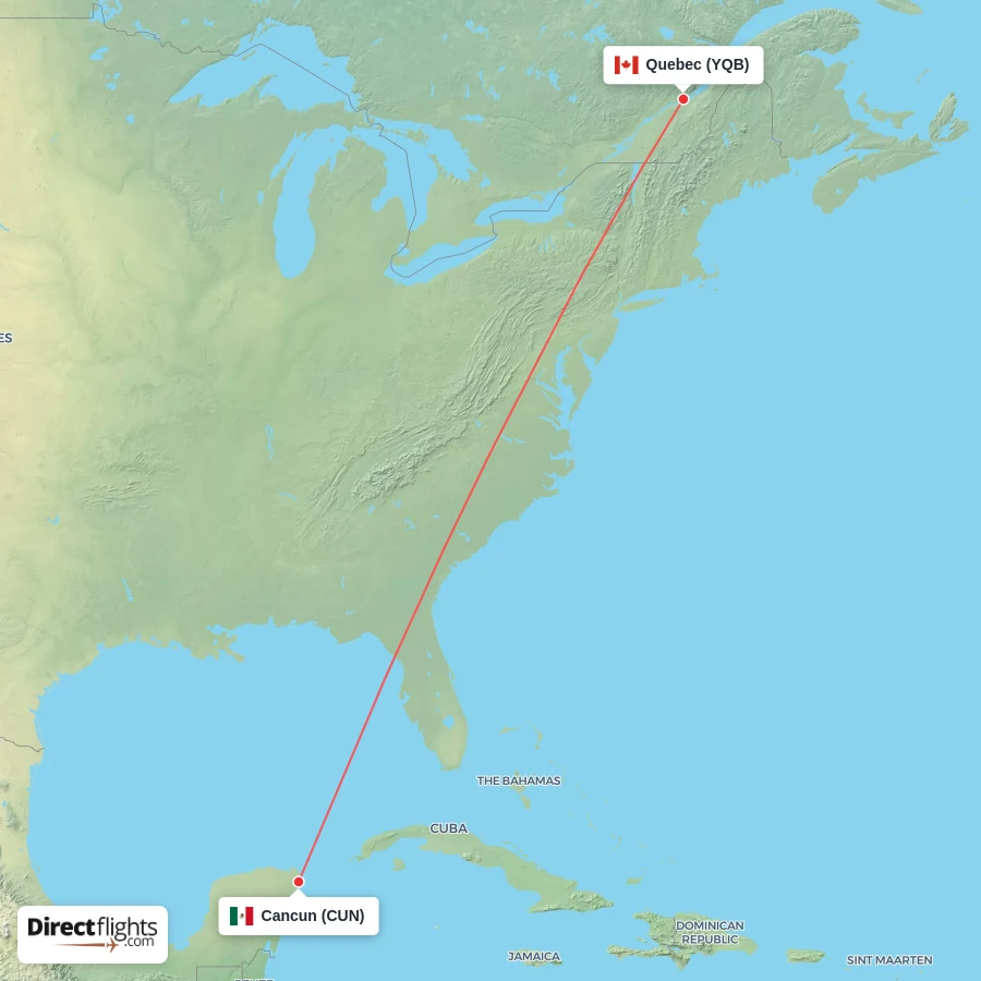 CUN - YQB route map