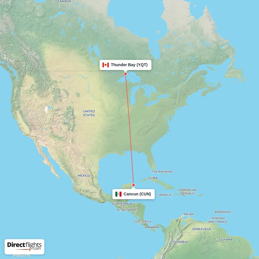 CUN - YQT route map