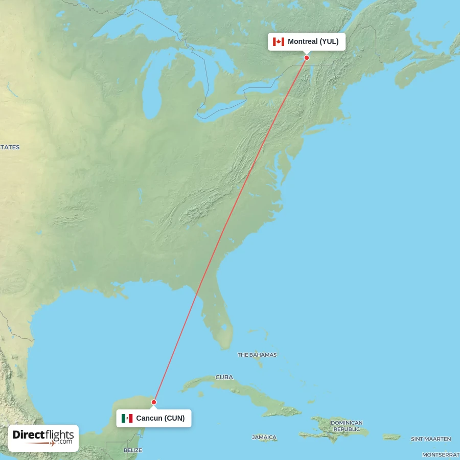 CUN - YUL route map