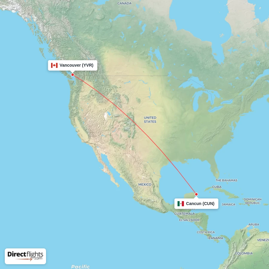 CUN - YVR route map