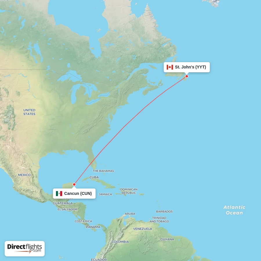 CUN - YYT route map
